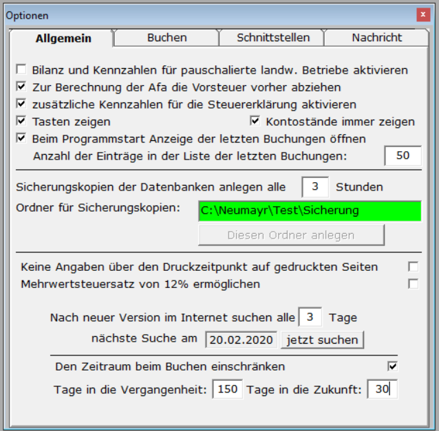 Bild: Optionen - Allgemein