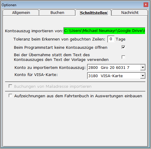 Bild: Optionen - Schnittstellen