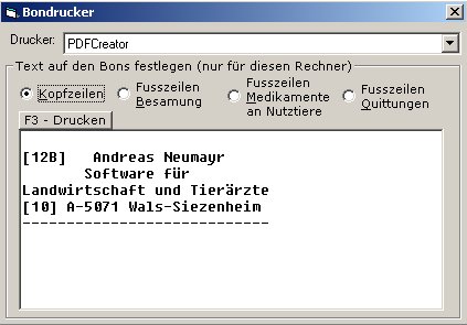 Bildschirmansicht Einstellung für Bondrucker im Programm Bondruck.exe
